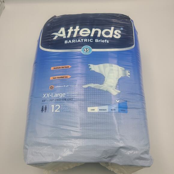 Attends Bariatric Incontinence Briefs Underwear Diapers Heavy, Severe 2XL 12 CT. - Picture 1 of 7